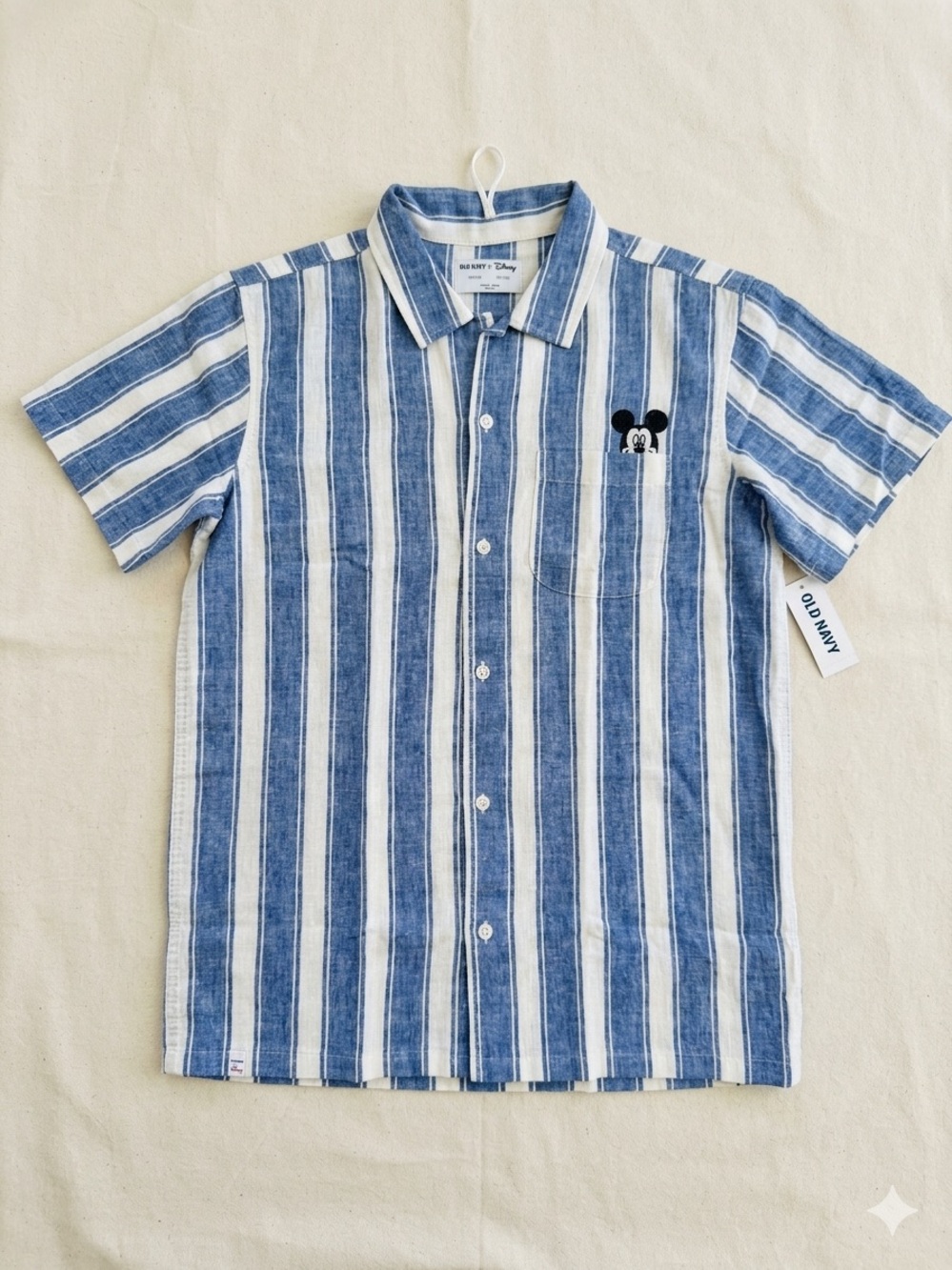 NWT Old Navy x Disney Mickey Mouse Blue Stripe Button-Up Shirt Boys XXL